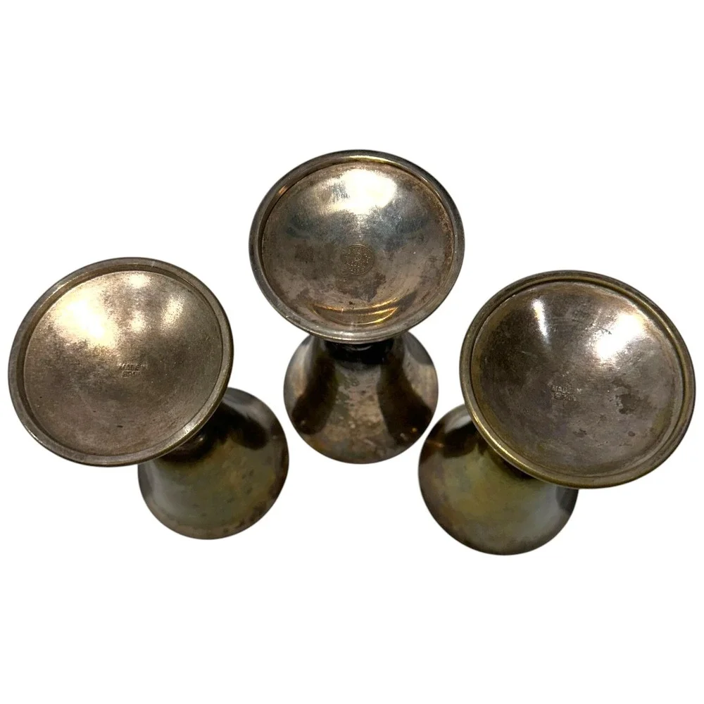 3 Vintage Brass Silver‎ Plate Goblets Made In Spain